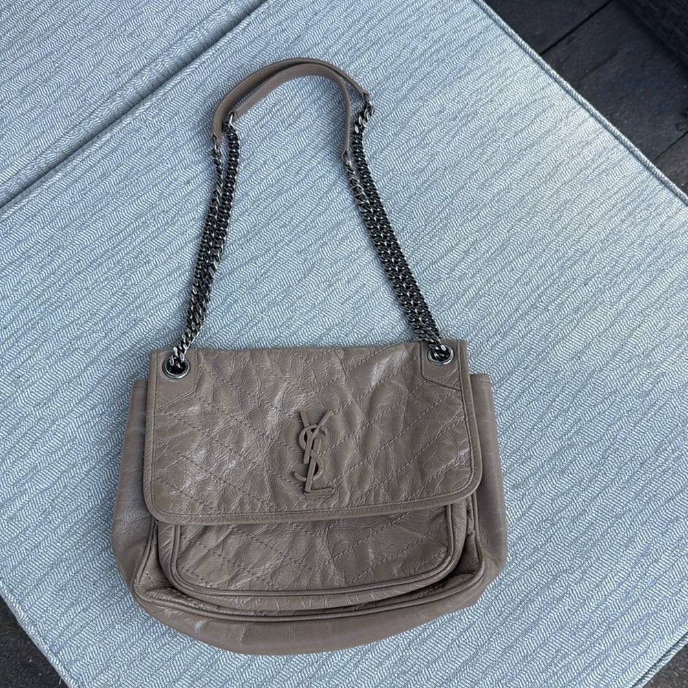 YSL Saint Laurent NIKI Medium Chain Flap Bag Matelasse Neutral Leather Handbag - Picture 16 of 16